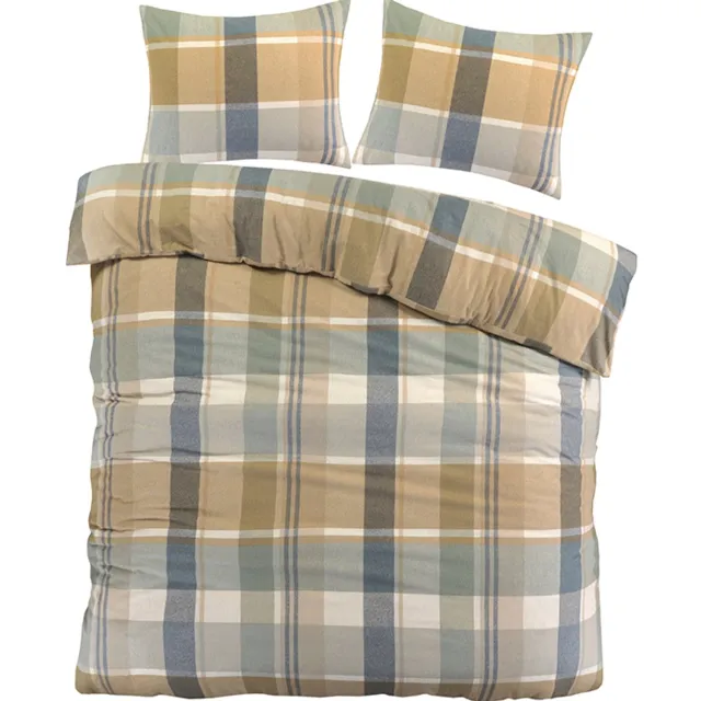 Slaaptextiel Flanel Dekbedovertrek Heritage-Ruit Beige-2-persoons (200 x 200/220 cm)