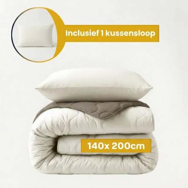 Dekbed-Discounter Sleeptime Dekbed Zonder Overtrek 140 x 200 cm - Inclusief 1 kussensloop - Wasbaar op 40 graden - Warmteklasse 2 - Creme, Kaki