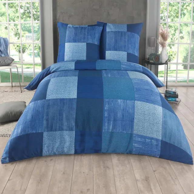 Unyqoos Stijlvol en ademend beddengoedset met geruit design voor eenpersoonsbed Blauw