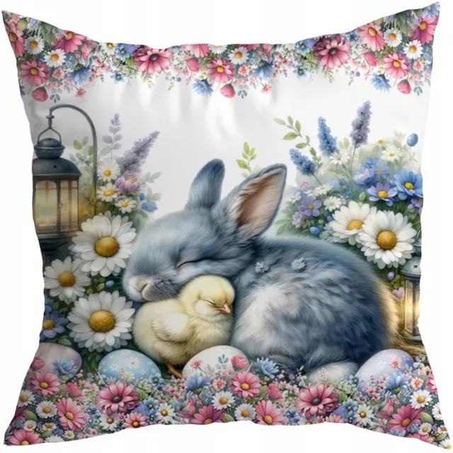 HomeView Decoratieve Kussenhoes 50x50cm - Paashaas Lentemotief Multicolor