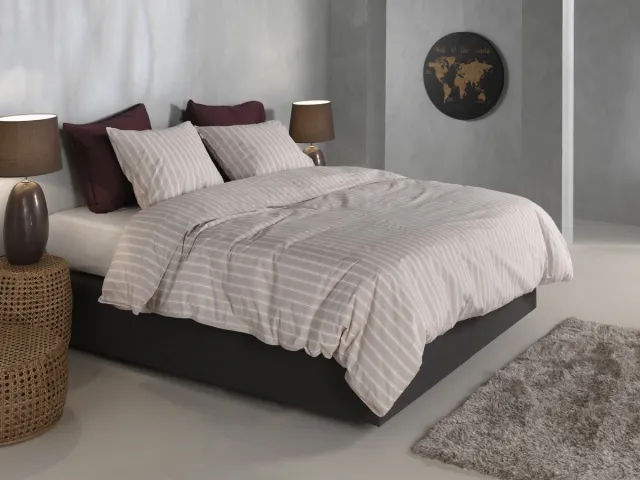 Dekbedovertrek zohome righe di percalle percalle light taupe