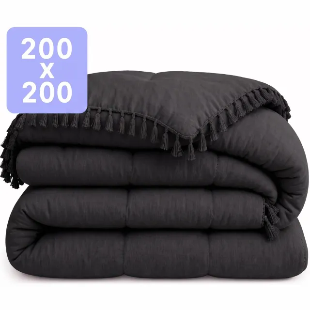Happybed Dekbed zonder overtrek 200x200 - Wasbaar Dekbed - Bedrukt dekbed zonder hoes - Hoesloos Dekbed - Tweepersoonsdekbed - Black