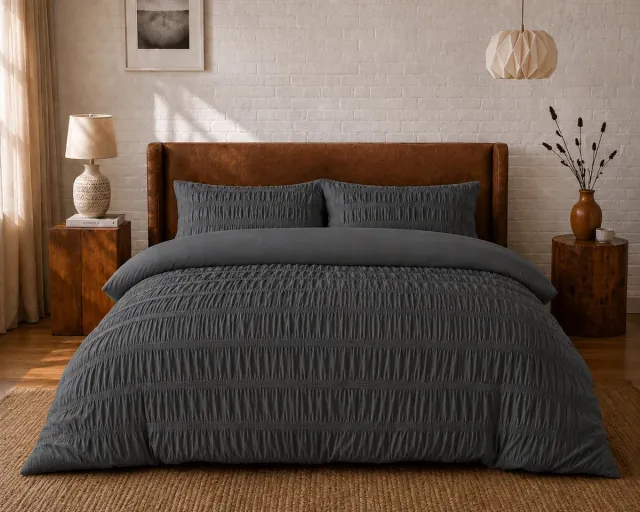 Beau Maison Seersucker Dekbedovertrek Antraciet - 200 x 200/220 cm + 2 kussenslopen