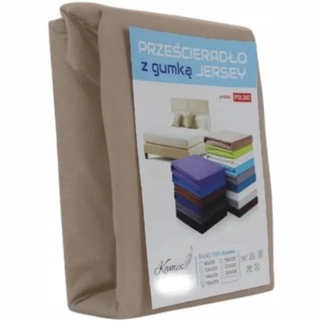 Kam-Pol Jersey Hoeslaken met Elastiek 90x200cm - 100% Katoen, 30cm Hoog Cappuccino