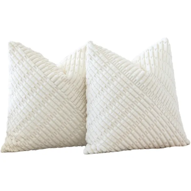 Ibenzoa Set van 2 Luxe Boho Kussenslopen van Zacht Corduroy Fluweel in Crèmewit, 40x40 cm
