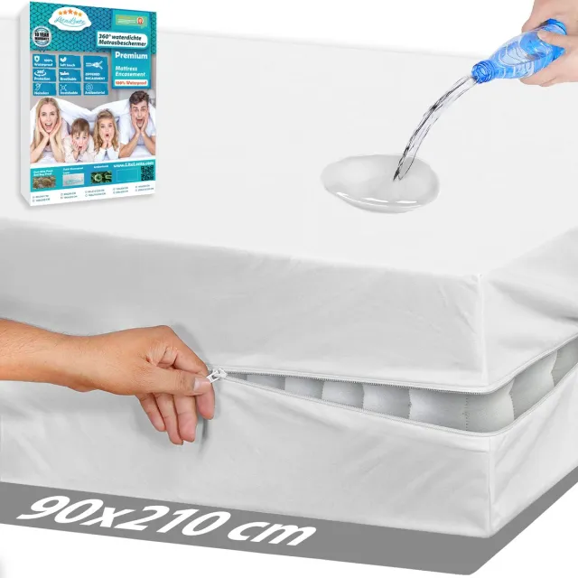 Litalente Luxe Waterdichte Matrashoes Met Rits - Matrasvernieuwer 90 x 210 cm - Anti Bedbug - Allergie, Huisstofmijt en Antibacteriële - 100% Waterdichte en Bedwantsbestendige Matrasbeschermer Molton - Ritssluiting Wit