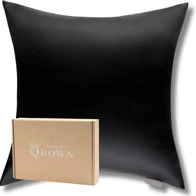 Qrown Zijde Kussensloop 40x40cm - Luxe Zwart, Ademend & Huidvriendelijk