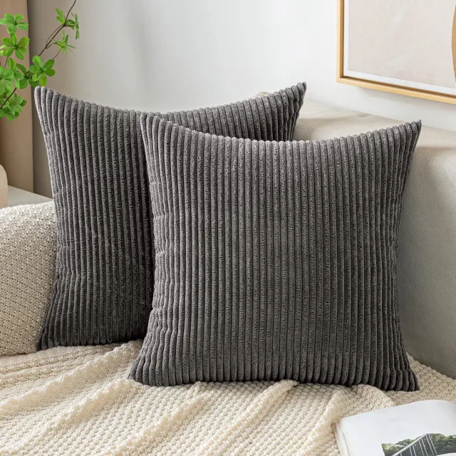 Ibenzoa Stijlvolle Ribfluwelen Sierkussenslopen voor Bank en Stoel, Decoratieve Kussenhoezen 45 x 45 cm - Grijs