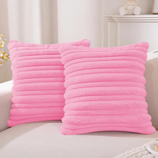 Famanu Set van 2 fluwelen kussenhoezen van 40 x 40 cm, decoratief vierkant kussensloop, pluizige kussenhoezen voor slaapkamer en bank, met ritssluiting, in roze