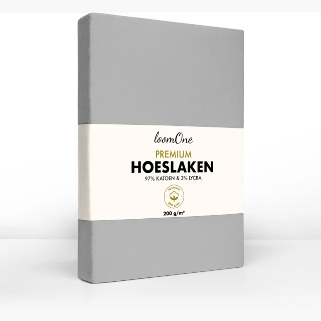 Loom One Premium Hoeslaken – 97% Jersey Katoen / 3% Lycra – 160x200 cm – tot 23cm matrasdikte– 200 g/m² – Grijs