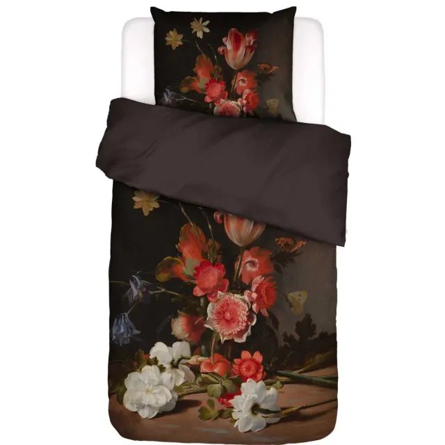 Essenza Blooming Story katoen-satijn dekbedovertrek donkerbruin Dark brown