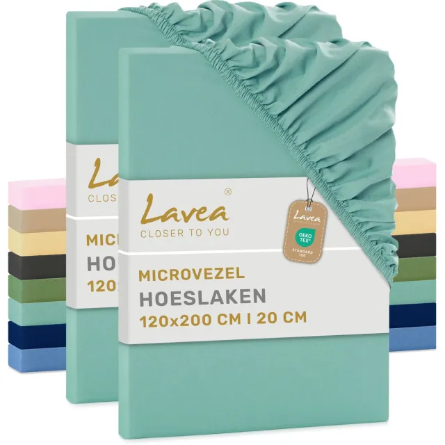 lavea Set van 2 Hoeslakens 120x200 cm – zachte en ademende microvezel – voor matrassen tot 20 cm – met elastiek rondom – oeko-tex gecertificeerd – Eucalyptusgroen