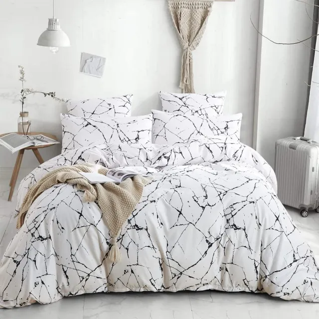 Unyqoos Stijlvolle en comfortabele beddengoedset met marmerpatroon voor tweepersoonsbed