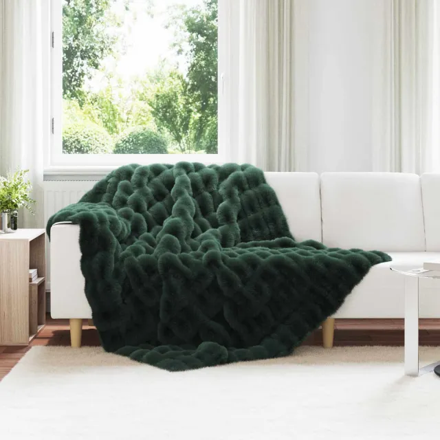 vidaXL Antislip deken van imitatie konijnenbont OLITE 4 st Donkergroen groen, foto 2