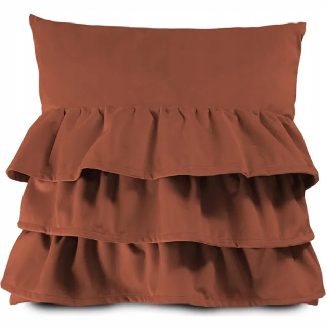 Decordruk Kussenhoes met ruches, fluweel, 40x40cm, karamel