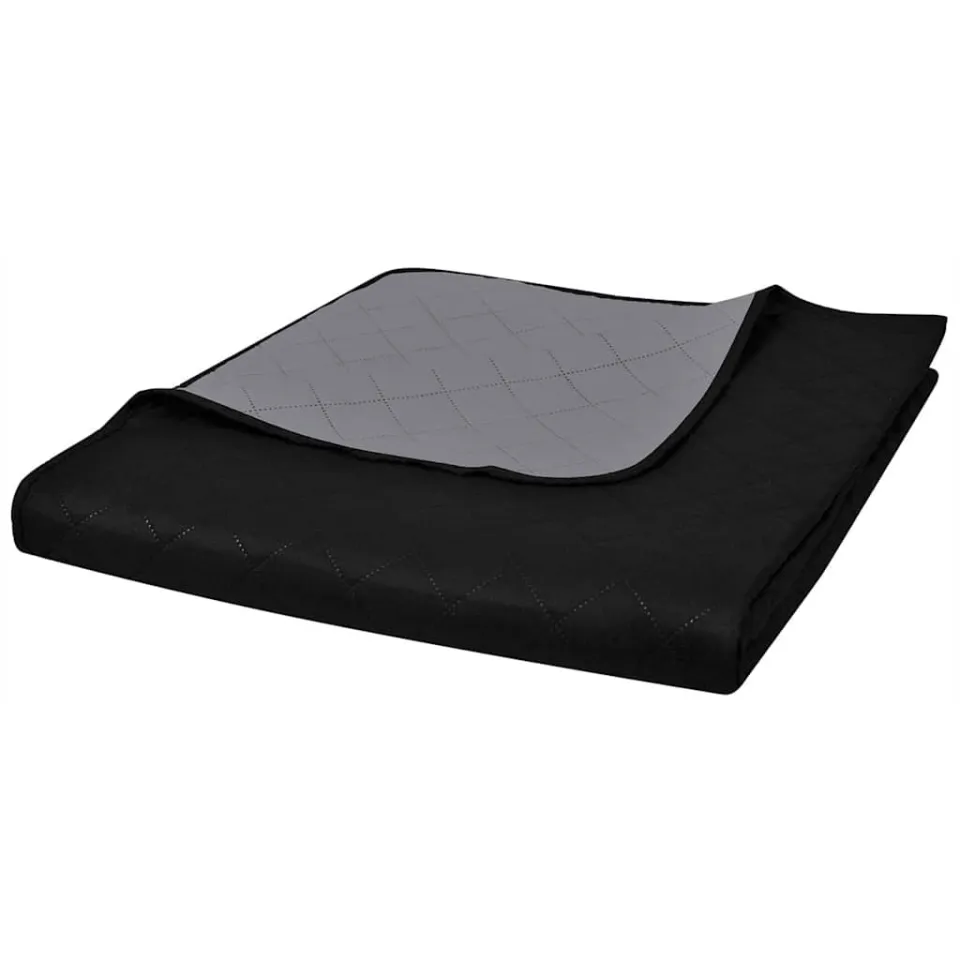 vidaXL Bedsprei gewatteerd dubbelzijdig 170x210 cm zwart/grijs
