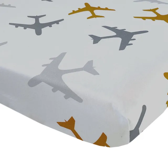 BINK Bedding Hoeslaken Planes Oker 1 persoonsbed 90 x 200 cm grijs, geel