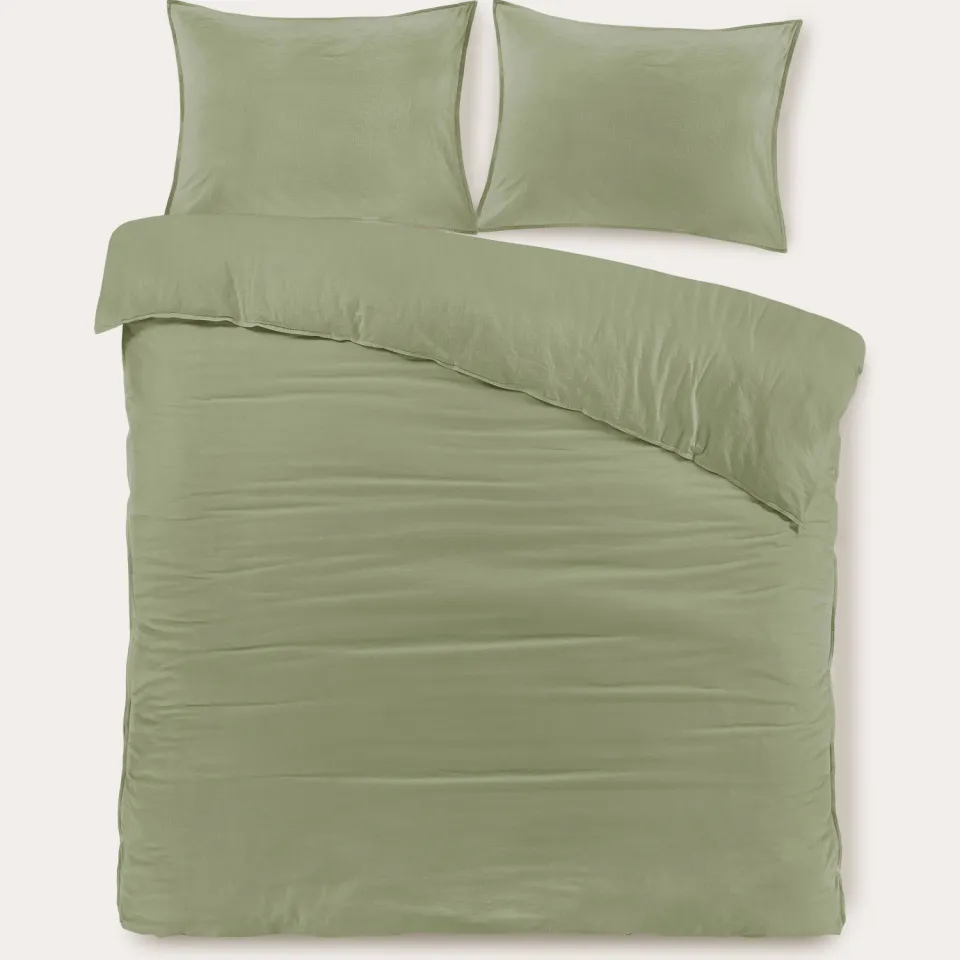 NOUS Living stonewashed dekbedovertrek lits-jumeaux groen, foto 4