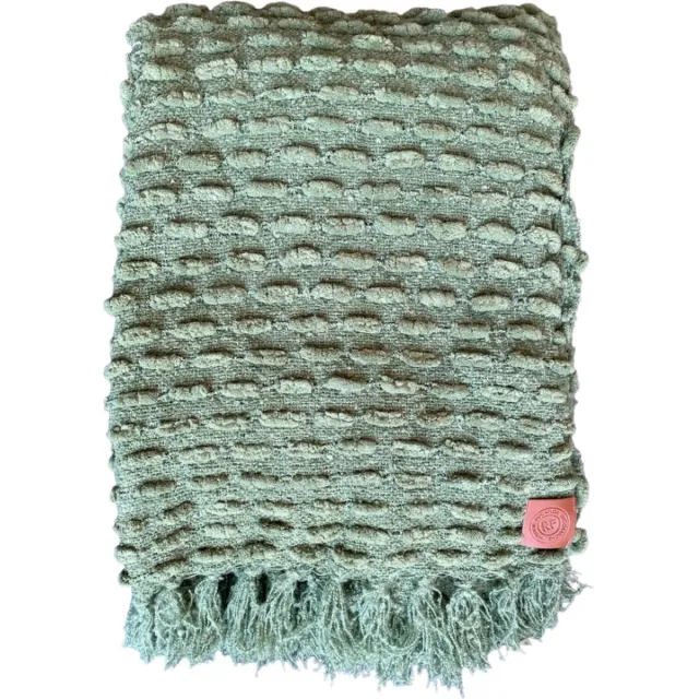 Rocaflor Deken chenille groen met franjes 130x170cm Groen bosgroen