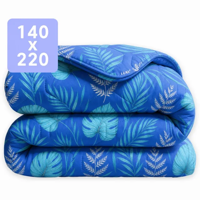 Happybed Dekbed zonder overtrek 140x220 - Wasbaar All Year - Bedrukt dekbed zonder hoes - Hoesloos Dekbed - Eenpersoonsdekbed - Blue leaves