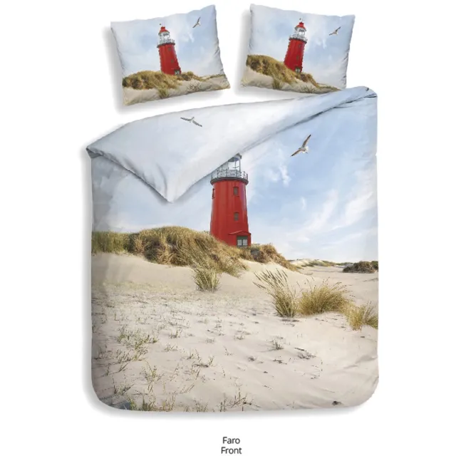 Heckettlane Dekbedovertrek Faro - Bedlinnen met Strand print - 200x200-220 cm - Tweepersoons - Multi - Dekbedovertrek van 100% Katoen-Satijn