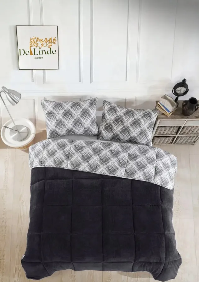 De Linde Home Dekbed zonder overtrek - Inclusief Kussenslopen - Zwart - 200x200 cm - Tweepersoons - 2 in 1 Dekbed - Teddy - Zacht & Hypoallergeen - 4 Seizoenen - Dubbelzijdig - Wasbaar - Ultra Soft - De Linde Home