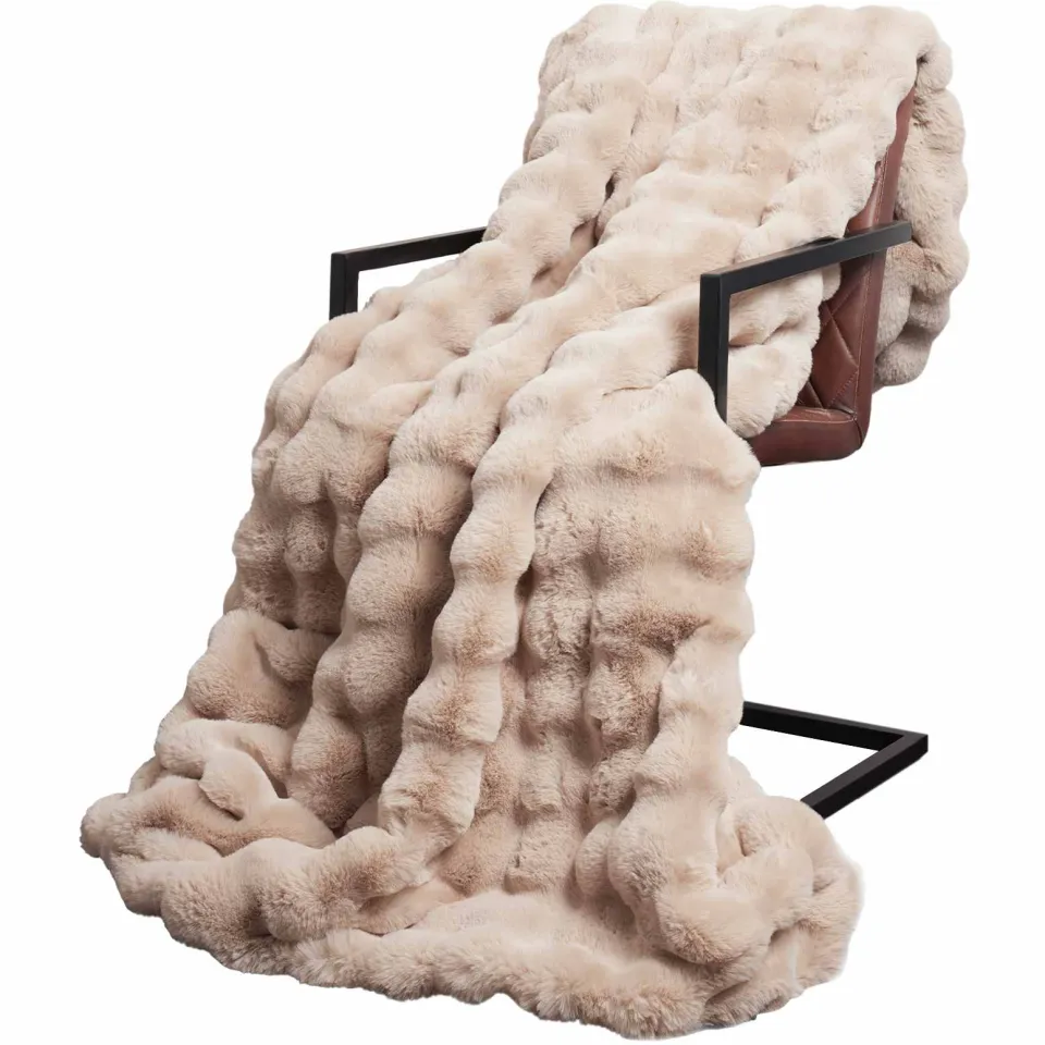 vidaXL Antislip deken van imitatie konijnenbont OLITE 4 st Beige, foto 3