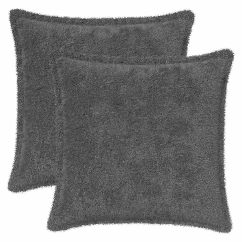 vidaXL Kussensloop 2 st HOUTEN Donkergrijs 45 x 45 cm Nep Konijnenbont, foto 3