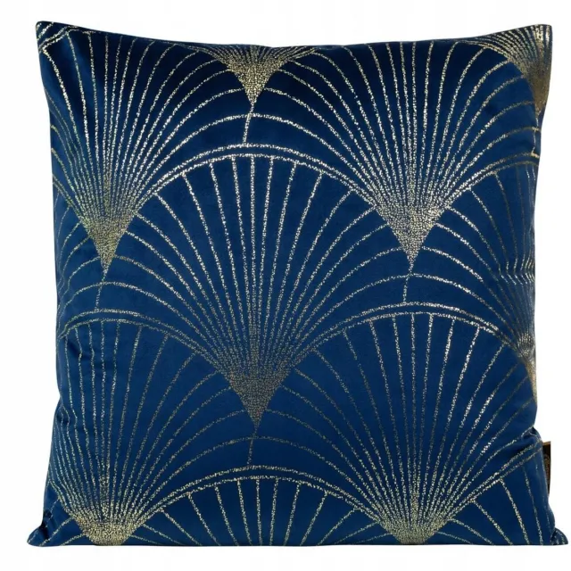 Eurofirany Sierkussens 45x45cm Blauw Velours met Gouden Print