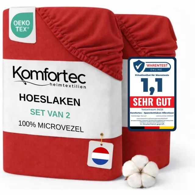 Komfortec Microvezel Hoeslaken set van 2 90x200 cm - 30cm Matrashoogte - Rondom Elastiek Rood