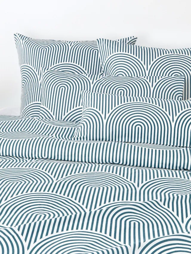 Westwing Collection Katoenen dekbedovertrek Arcs Blauw
