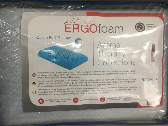 Tencel Ergo Foam Ocean Puff Therapy - Hoofdkussen 60x40 cm blauw