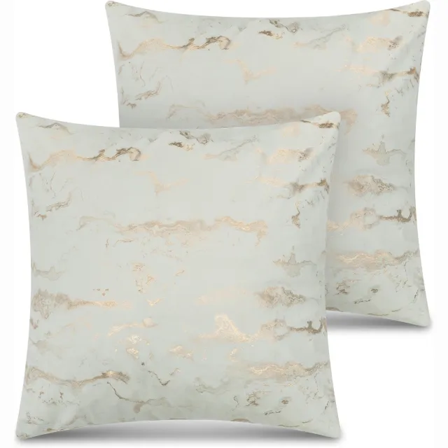 Aspero 2 kussenslopen met marmermotief, 60 x 60 cm, „Carrara“ goud