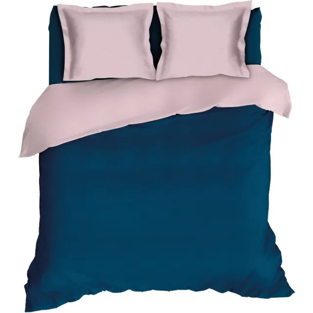 Romanette Comtesse - Flanel - Dekbedovertrek - Lits-jumeaux - 240x200/220 cm + 2 kussenslopen 60x70 cm - Teal/Rose Blauw