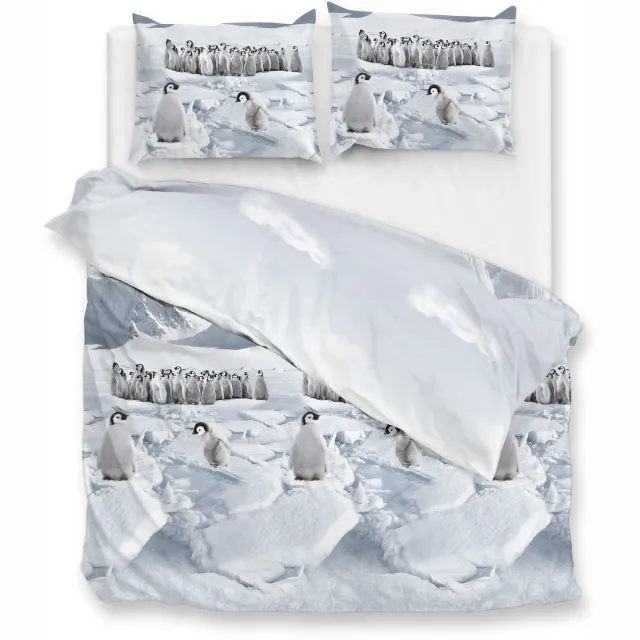 Zohome Dekbedovertrek Pinguini - Bedlinnen met Dieren print - Blauw - Dekbedhoes van 100% Katoen-Flanel