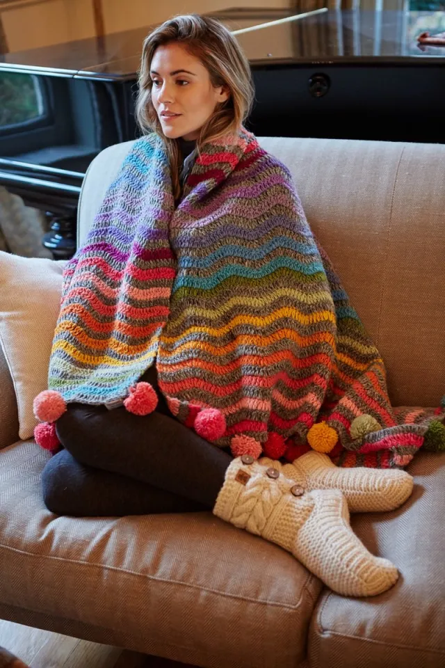 Pachamama Plaid - San Clemente - 150 x 110 cm - Fair Trade grijs, geel, groen, oranje en roze