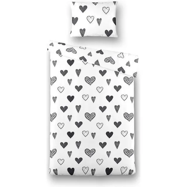 Fresh&Co Kids Junior Kinderdekbedovertrek Lovely Hearts - Katoen - Kinderdekbedovertrek met 1 Kussensloop Wit