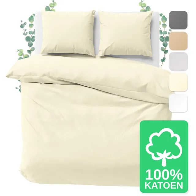JACOBSON Dekbedovertrek - 240x220 cm + 2 Kussensloop 80x80 cm - 100% katoen - met Rits - Crème