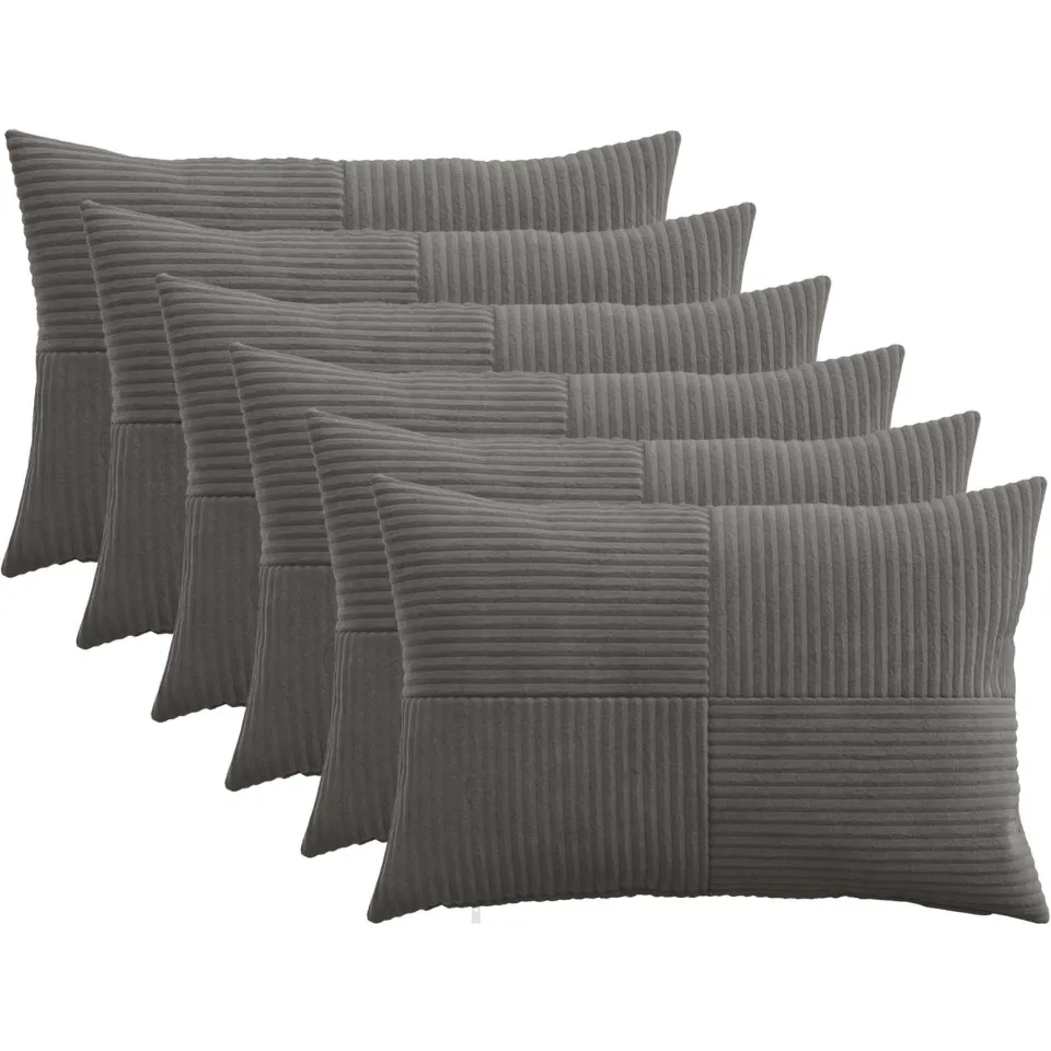 vidaXL Kussensloop 6 st ALMELO Donkergrijs 30 x 50 cm corduroy
