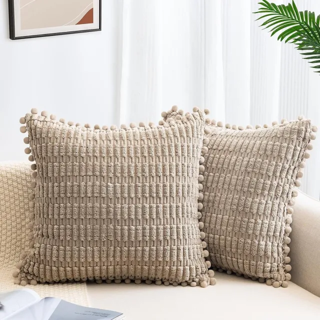 Thuys Set van 2 beige kussenslopen 40 x 40 cm, corduroy fluweel, sofakussen, zachte kussenhoezen, boho-kussenslopen, sierkussens, moderne kussens, decoratie voor bank, slaapkamer, thuis, auto, decoratieve kussenslopen, kaki