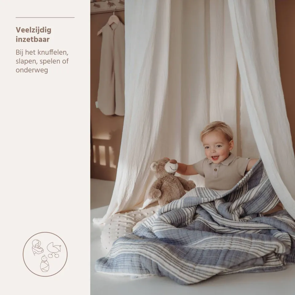 Meyco Stripe Jacquard hydrofiele ledikantdeken indigo, foto 4