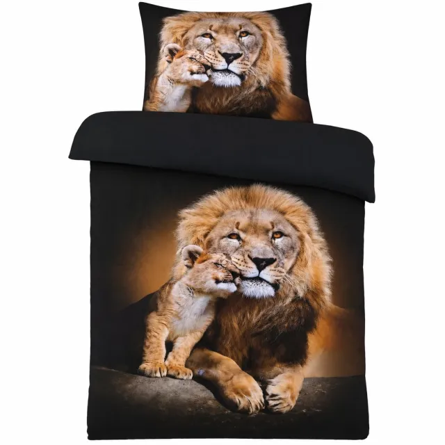 Husch Kinderdekbedovertrek Safari - 140x200/220 - Leeuwen - Zwart/Bruin