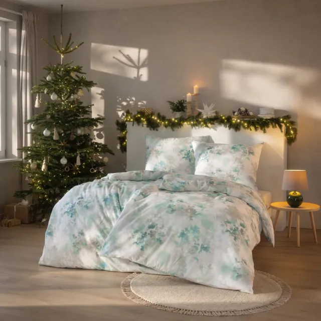 Estella Berijpte Bloemen - Flanellen Dekbedovertrek - 160 x 200 cm - Blauw - 3-delig