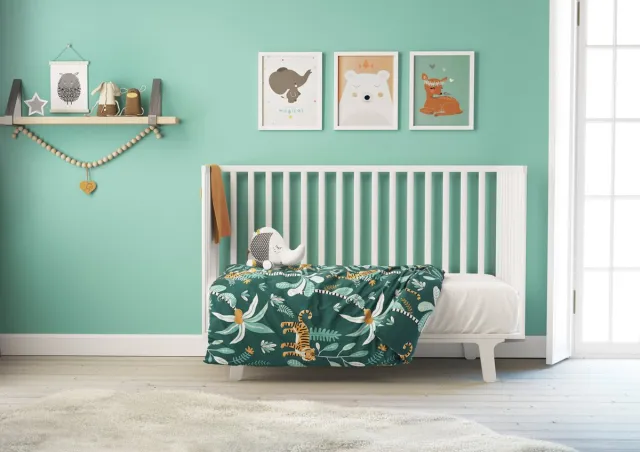 Mistral Home DEKBEDOVERTREK - katoen renforcé - junior - tekening - groen - Voor baby of peuter Groen/Geel