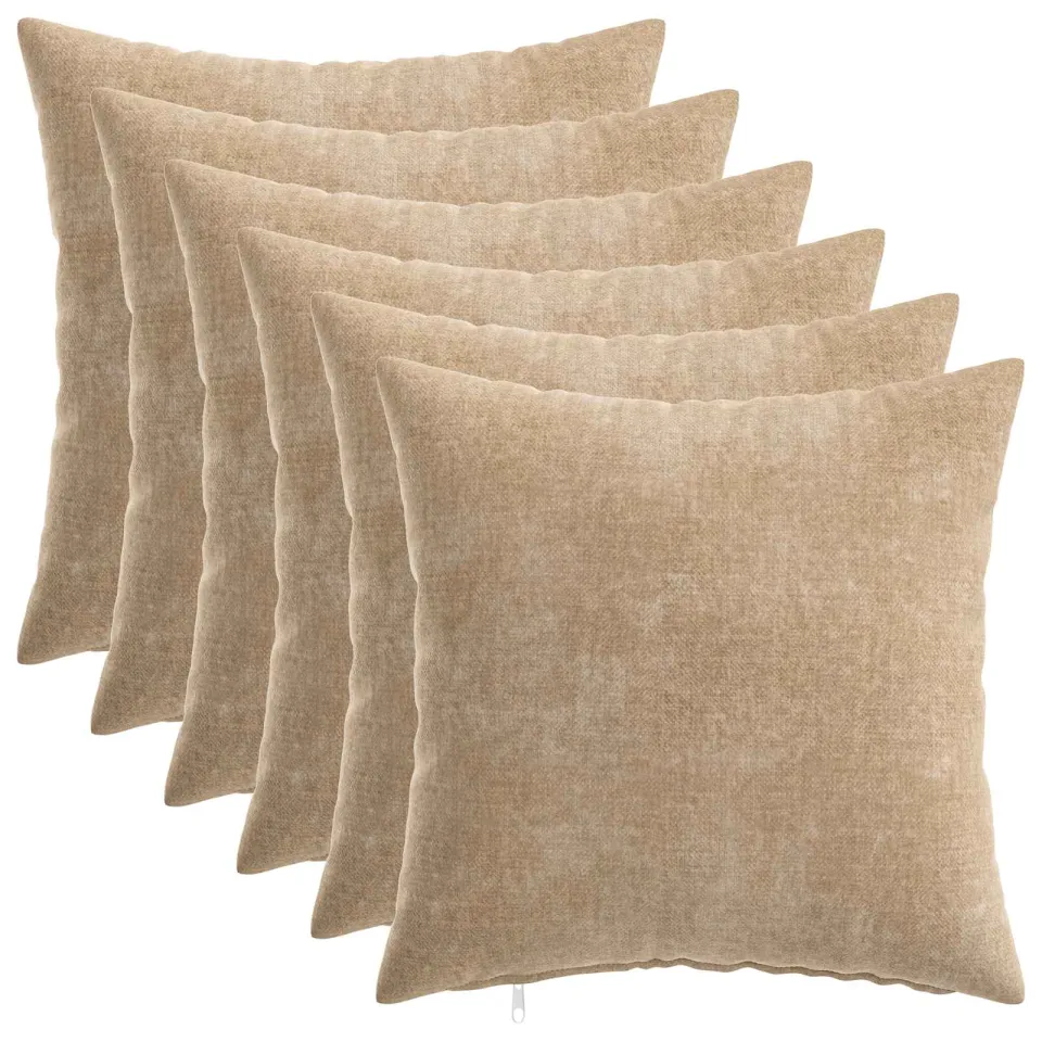 vidaXL Kussensloop 6 st HEERLEN Taupe 40 x 40 cm Chenille Stof, foto 3