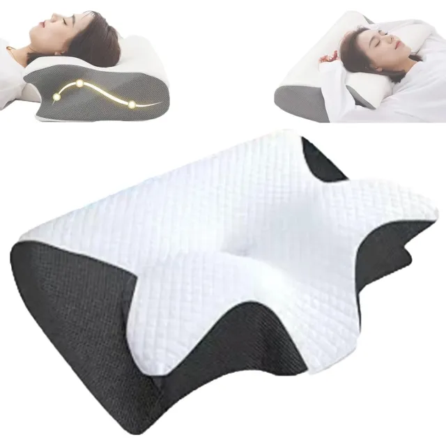 COOAU Hoofdkussen Memory Foam voor Nekklachten - Vlinderkussen - Orthopedisch & Ergonomisch kussen - Geschikt voor Rug, zij- en buikslapers - Traagschuim - Zwart/Wit