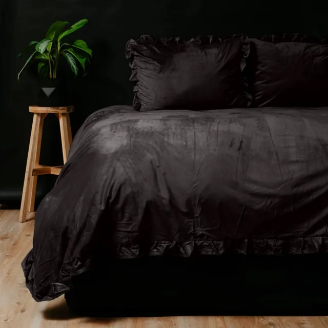 Zavelo Ruffles Velvet Dekbedovertrek Antraciet-Lits-jumeaux (240 x 200/220 cm) Grijs