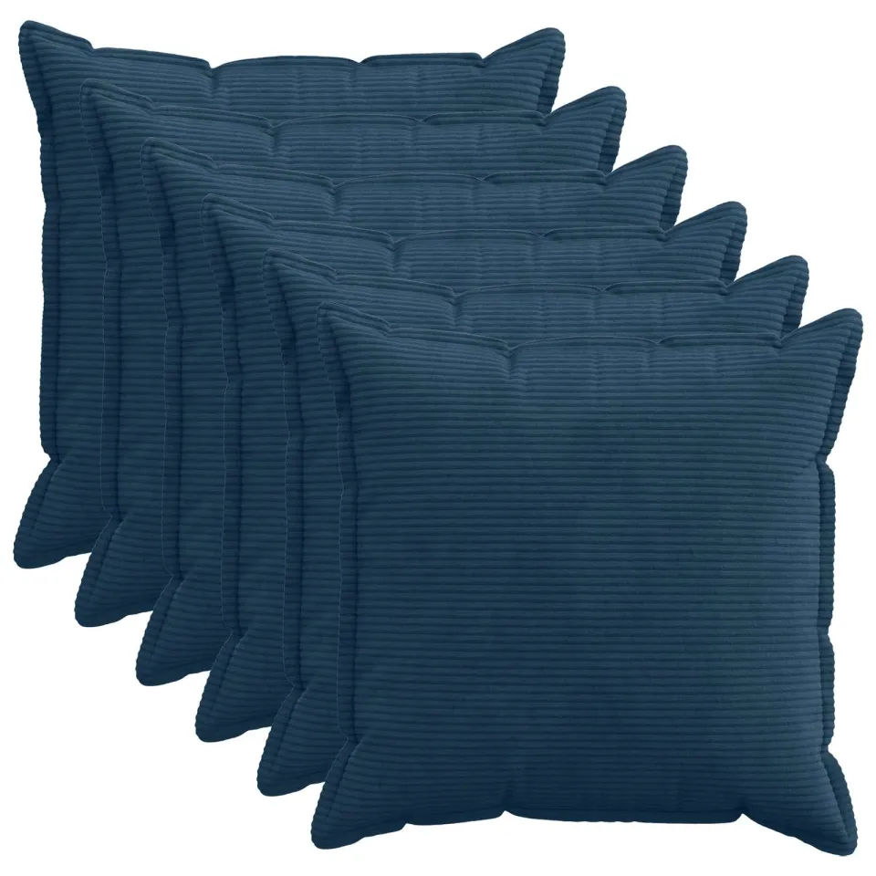 vidaXL Kussensloop 6 st HOUTEN Marineblauw 55 x 55 cm corduroy, foto 3