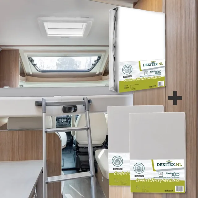 dexitex hefbed 1 x Molton & 2 x Hoeslaken Lichtgrijs / Geschikt voor Camper 1 x molton/ 1 hoeslaken 2 x Lichtgrijs