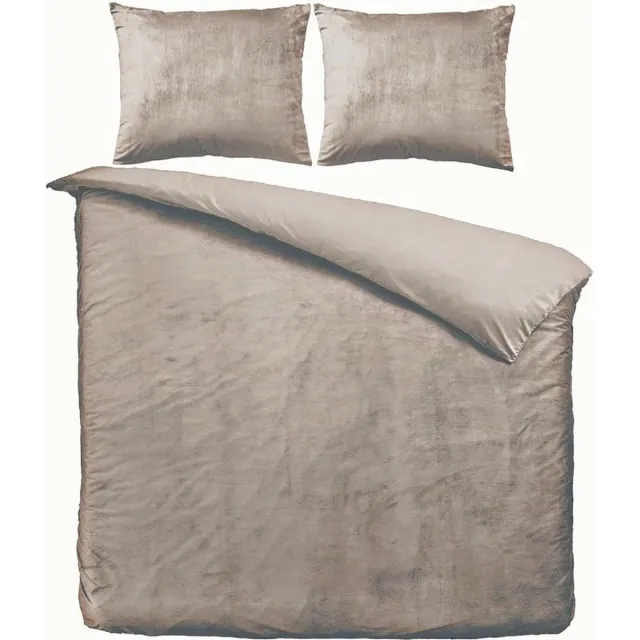 Beau Maison Velvet Velours - Dekbedovertrek - Taupe Grijs - 2-Persoons 200x200/220 - Inclusief 2 kussenslopen